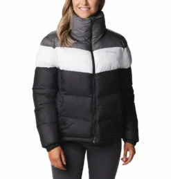 Jas Women Columbia Puffect Color Blocked Jacket Black White City Grey